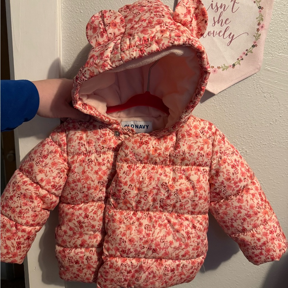 Old Navy Pink Floral Puffer Jacket for Kids